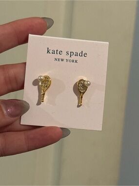 Kate Spade Queen Of The Court Tennis Stud Earrings Gold w/ Pearl